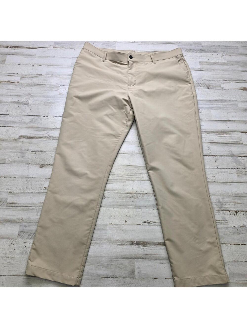 Banana Republic Khaki Performance Flat Front Pants 38x30 Polyester Golf Casual